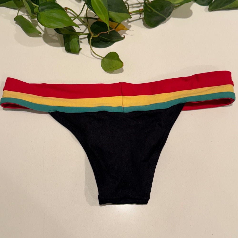 Y2K San Lorenzo Bikini Bottoms Brazilian Vintage Reggae Stripe Black Size Small